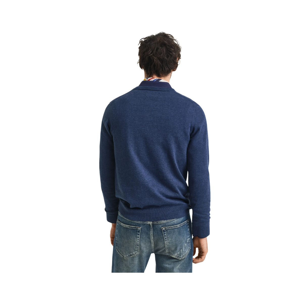 Classic Cotton V-Neck - Dark Jeansblue Melange