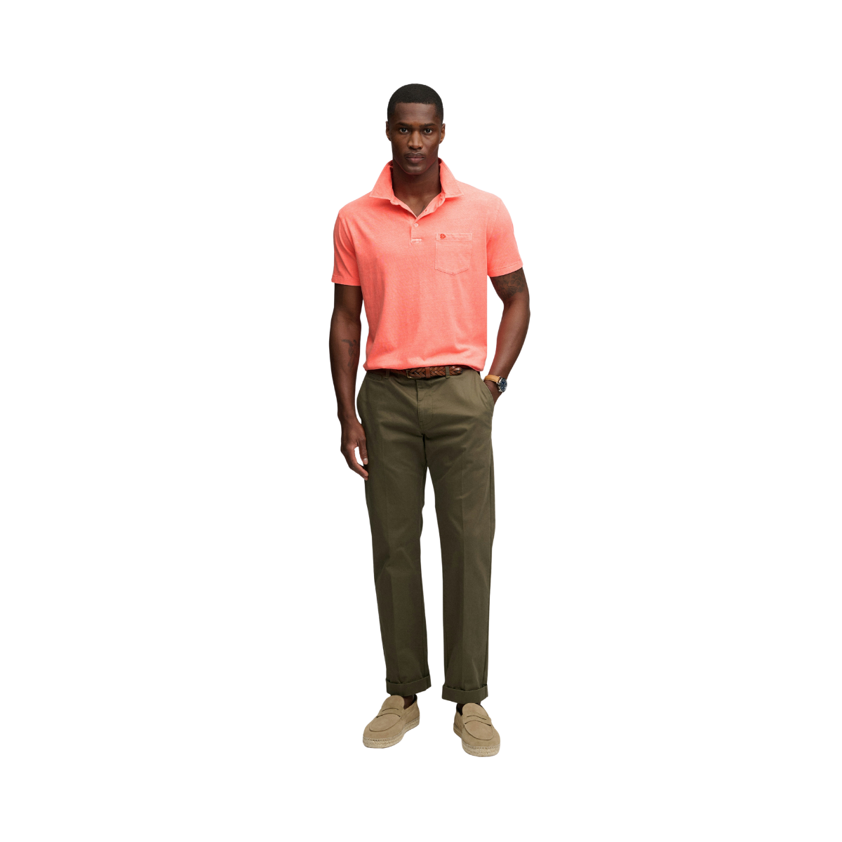 Classic Cotton Linen Polo - Neon Coral