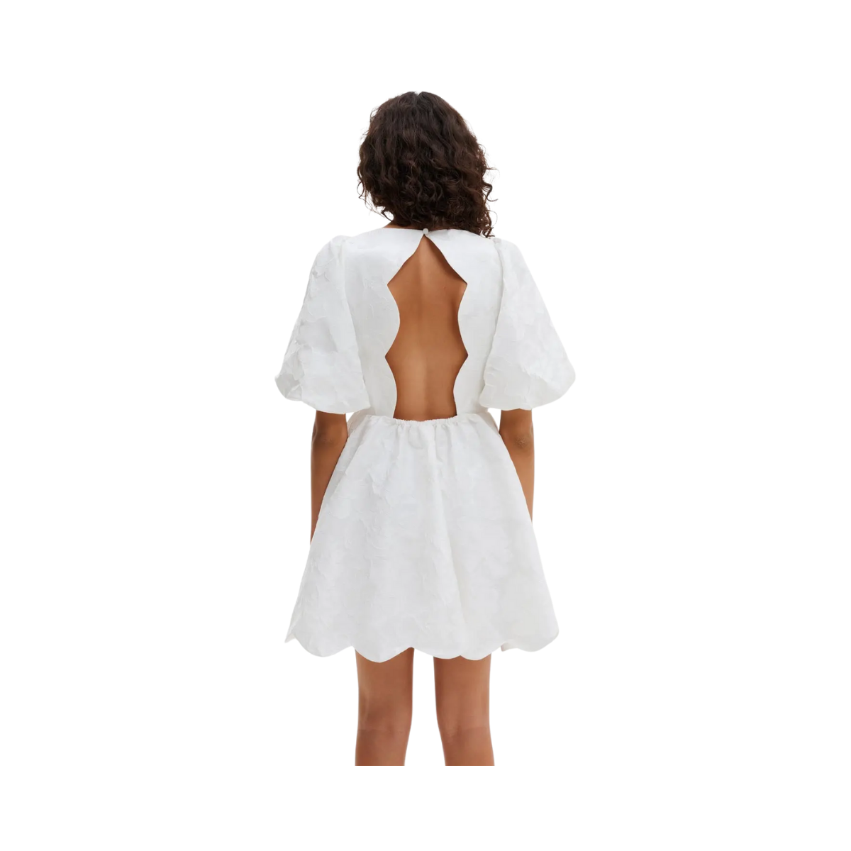 Elina Scalloped Detail Mini Dress - White