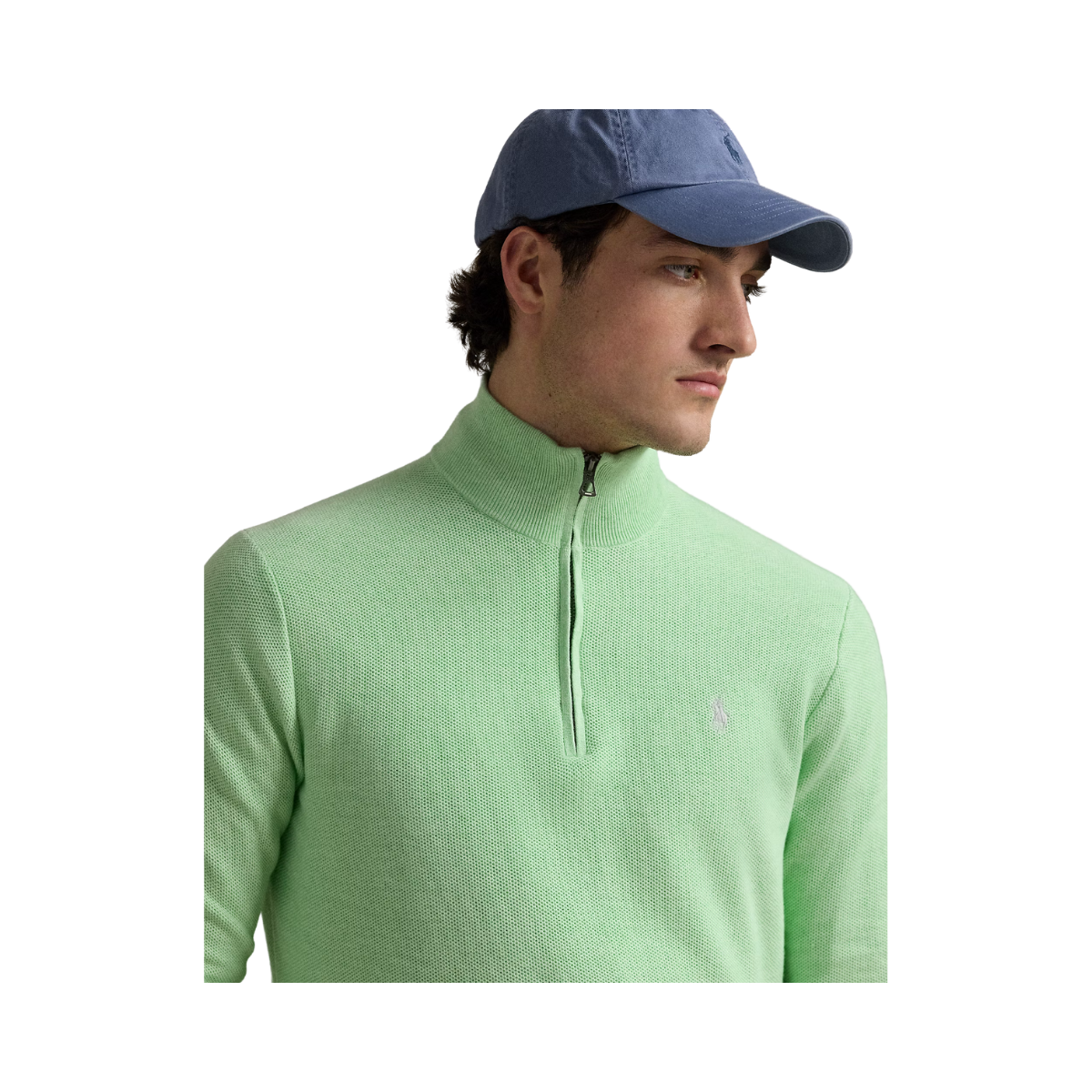 Knit Cotton Quarter-Zip Sweater - Artichoke Green Hthr