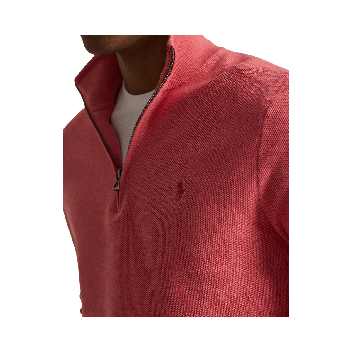 Knit Cotton Quarter-Zip Sweater - Cherry Pink