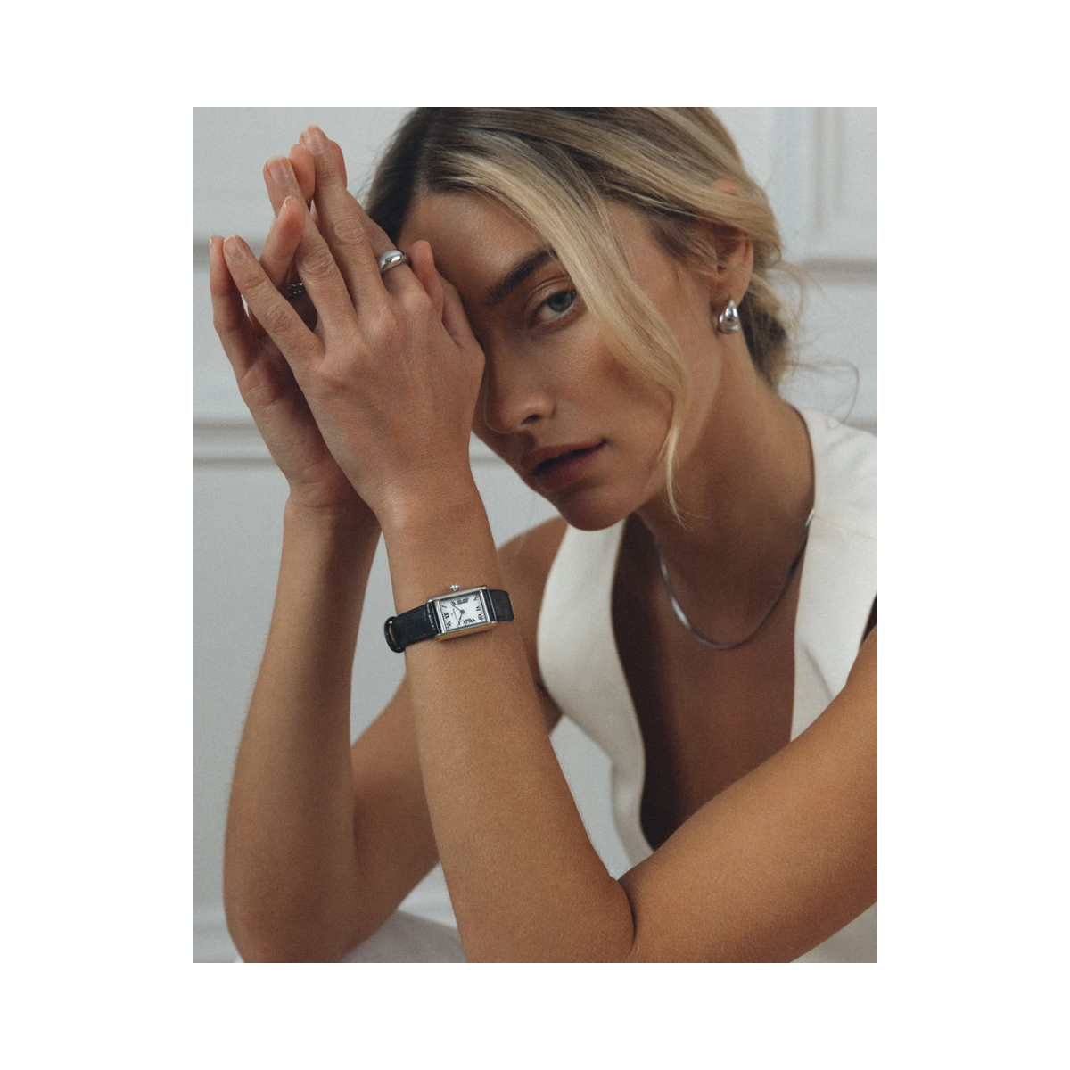 Timeless Black Leather Silver Watch - Silver