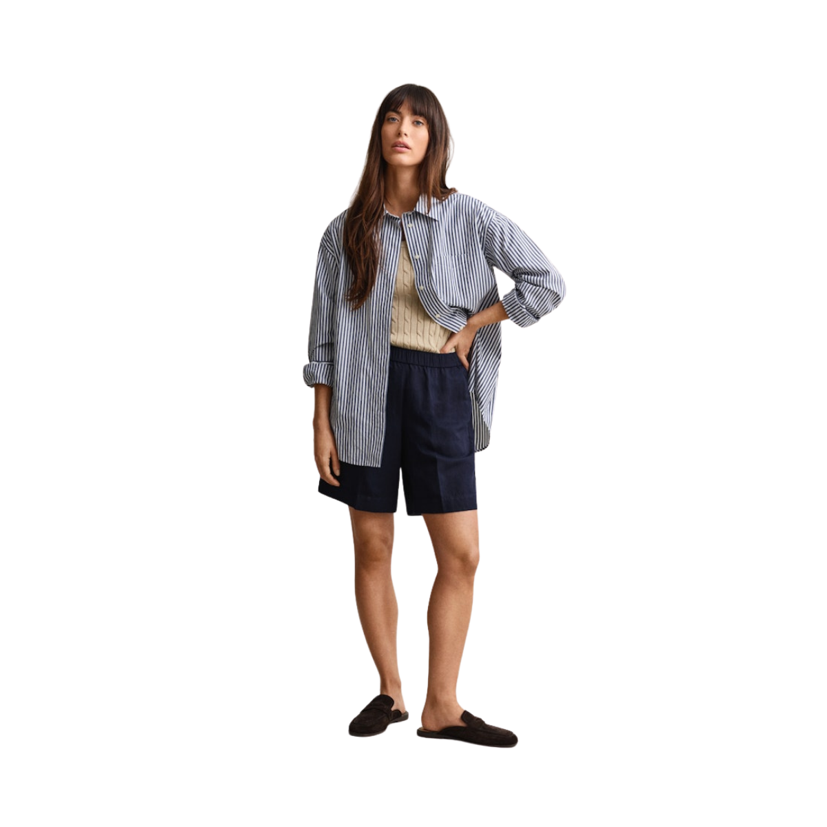 Linen Blend Pull On Shorts - 433 Evening Blue