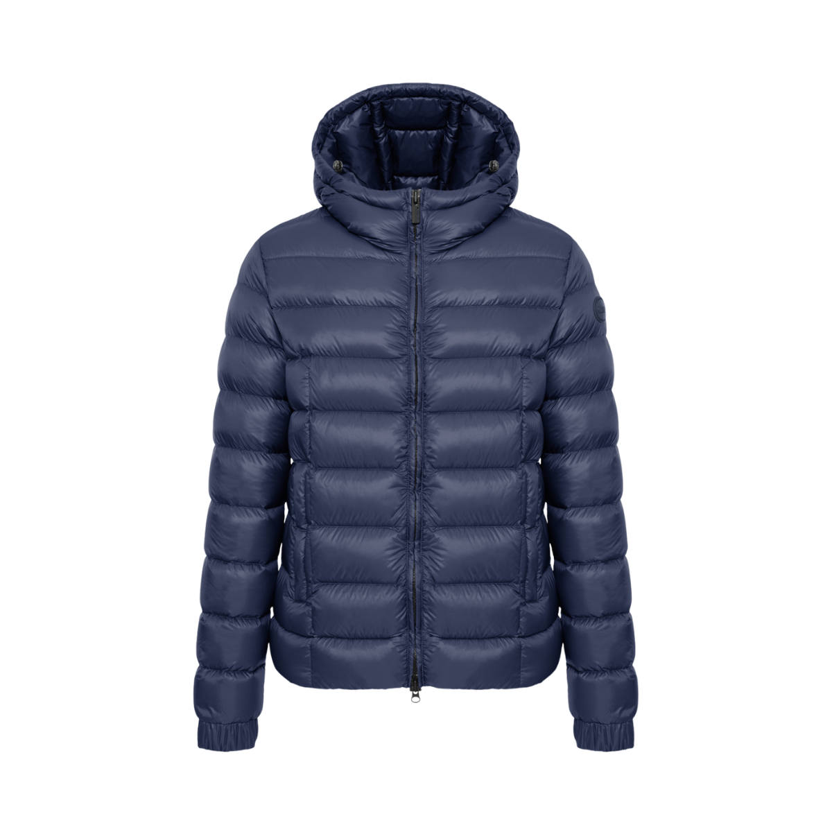 Mens Glossy Hooded Down Jacket - Navy