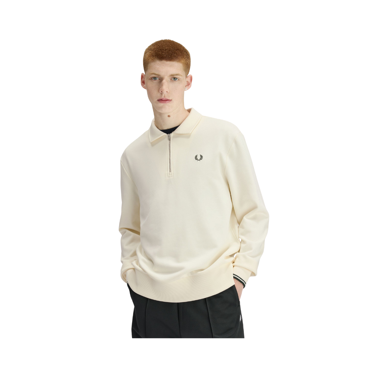 Half Zip Collared Sweatshirt - Ecru