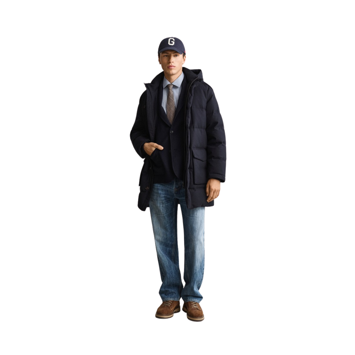 Flannel Down Mid Length Jkt - Evening Blue