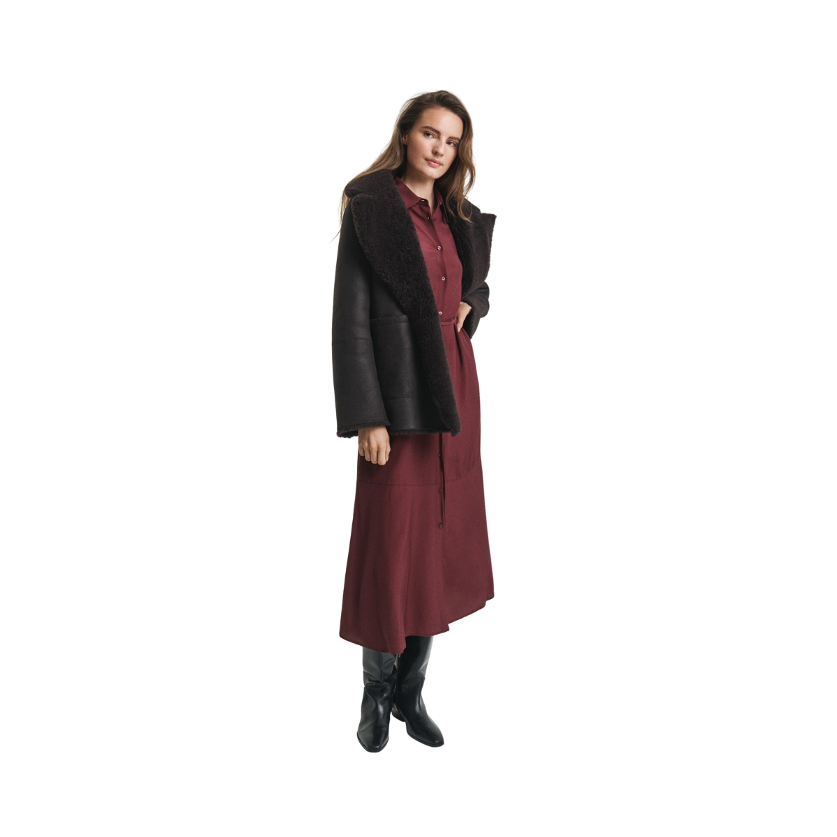 Midi Viscose Shirt Dress - Plum Wine
