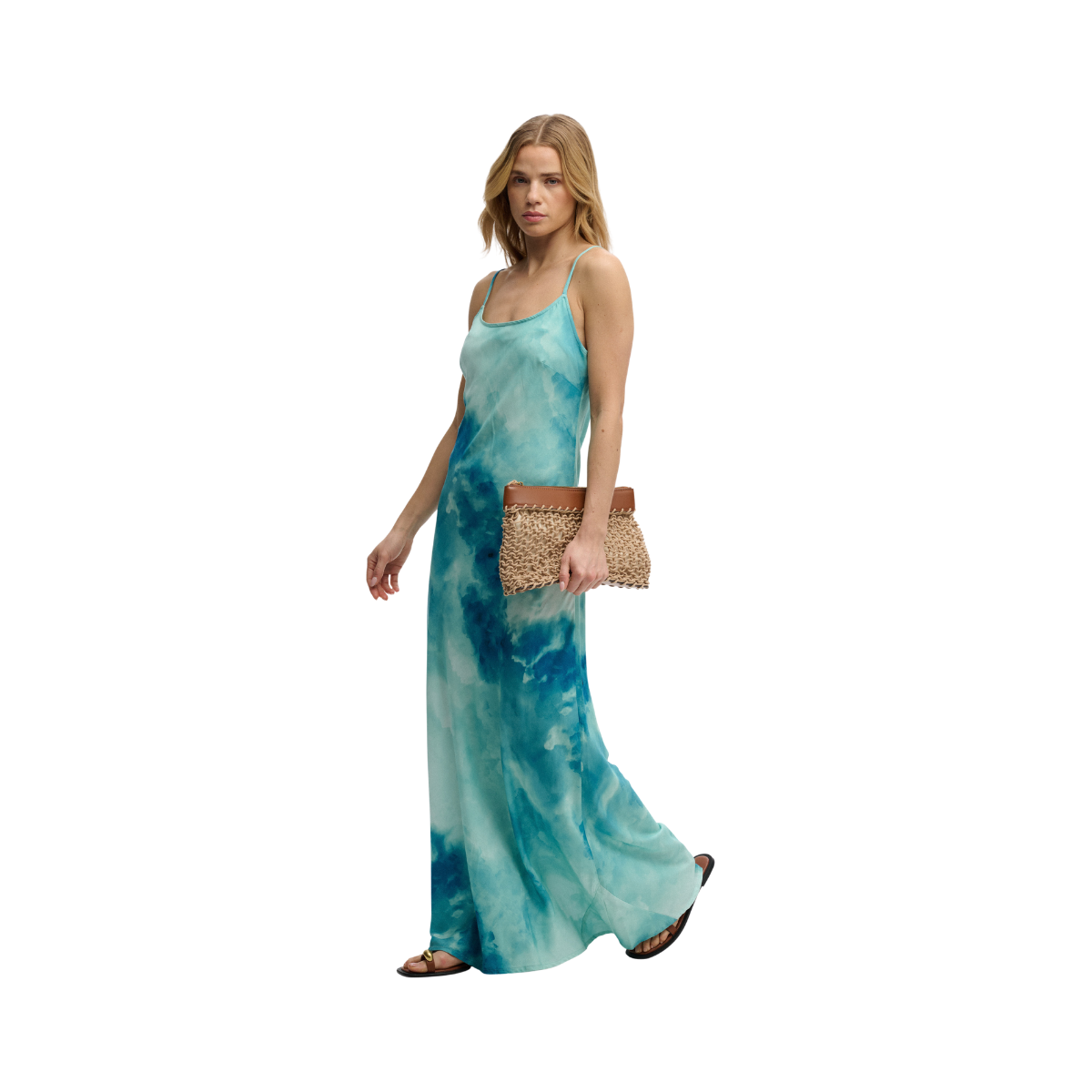 Printed Maxi Slip Dress - Sage Sky Blue