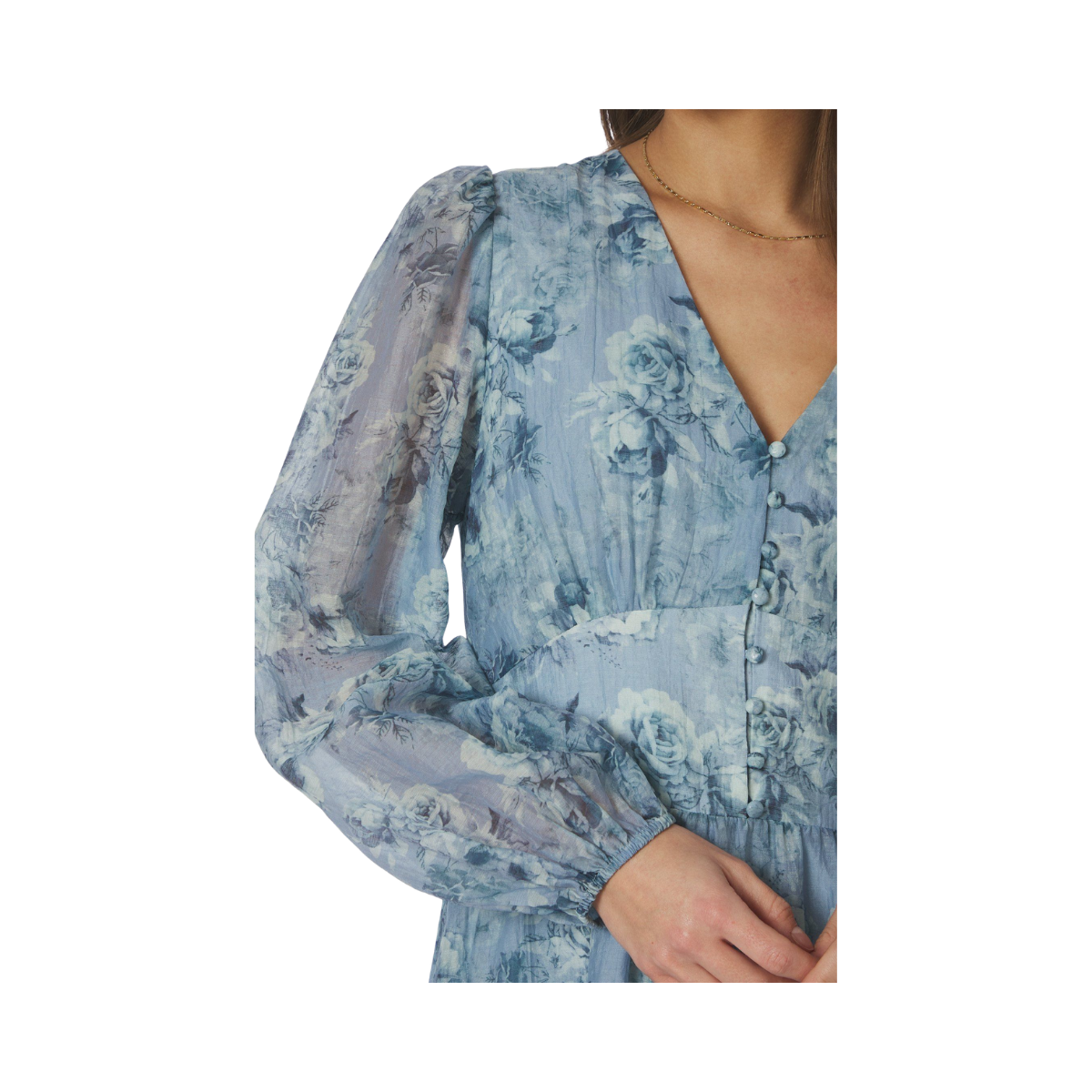 Mabella Crepe Print Dress - Dusty Blue