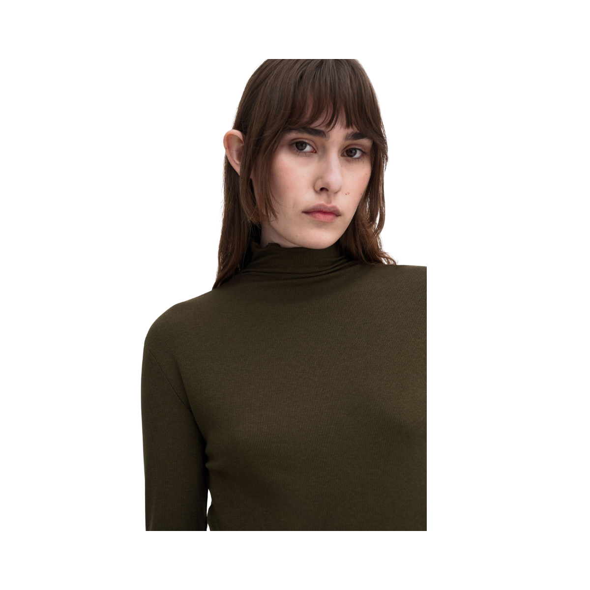 Rib Mock Neck Top - Dark Khaki Green