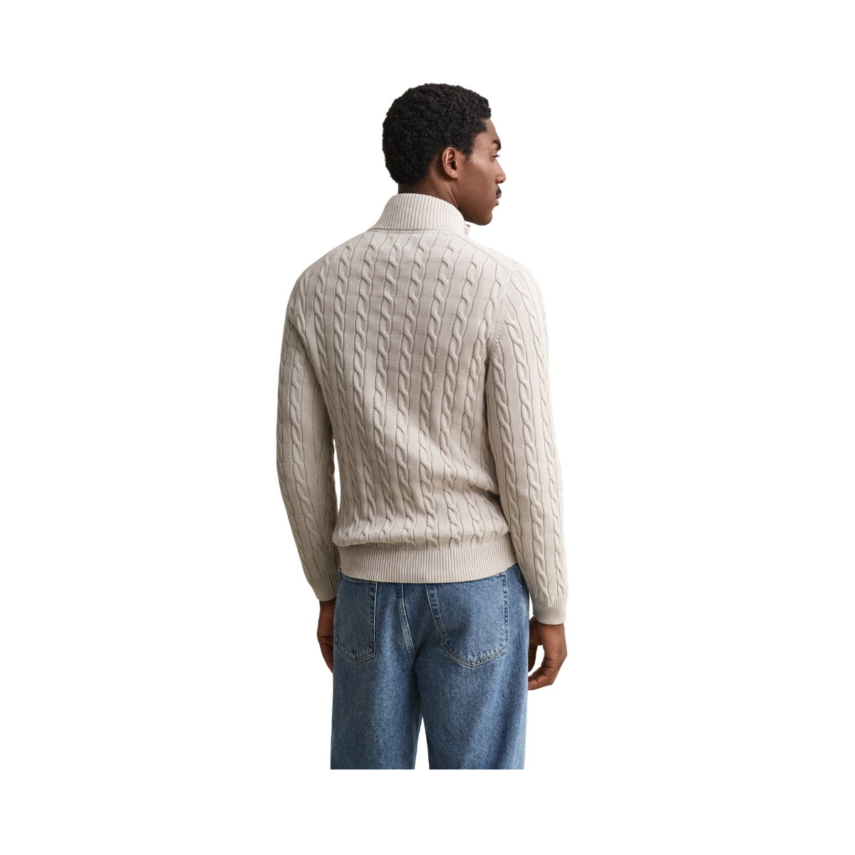Cable Knit Half-Zip Sweater - Clay Beige