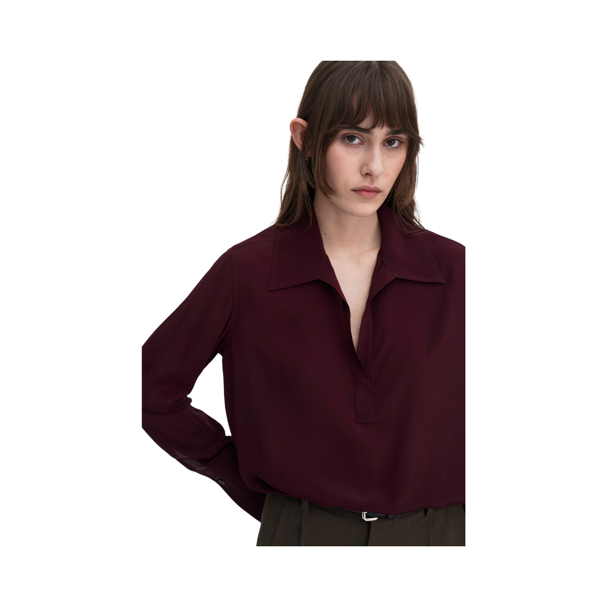 Half Placket Blouse - Dark Burgundy