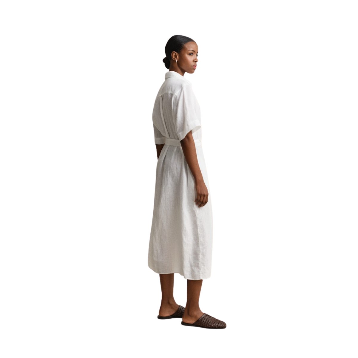 Linen SS Shirt Dress - White