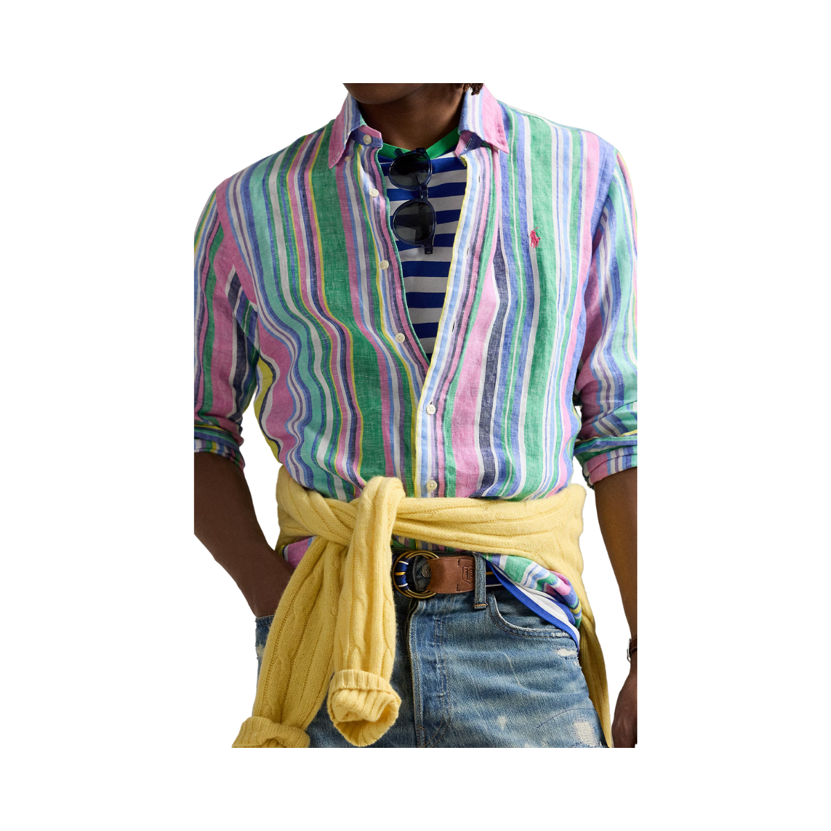 Long Sleeve Sport Shirt - Green/Pink Multi