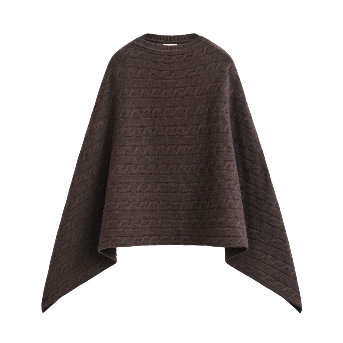 Wool Cable Poncho - Deep Brown