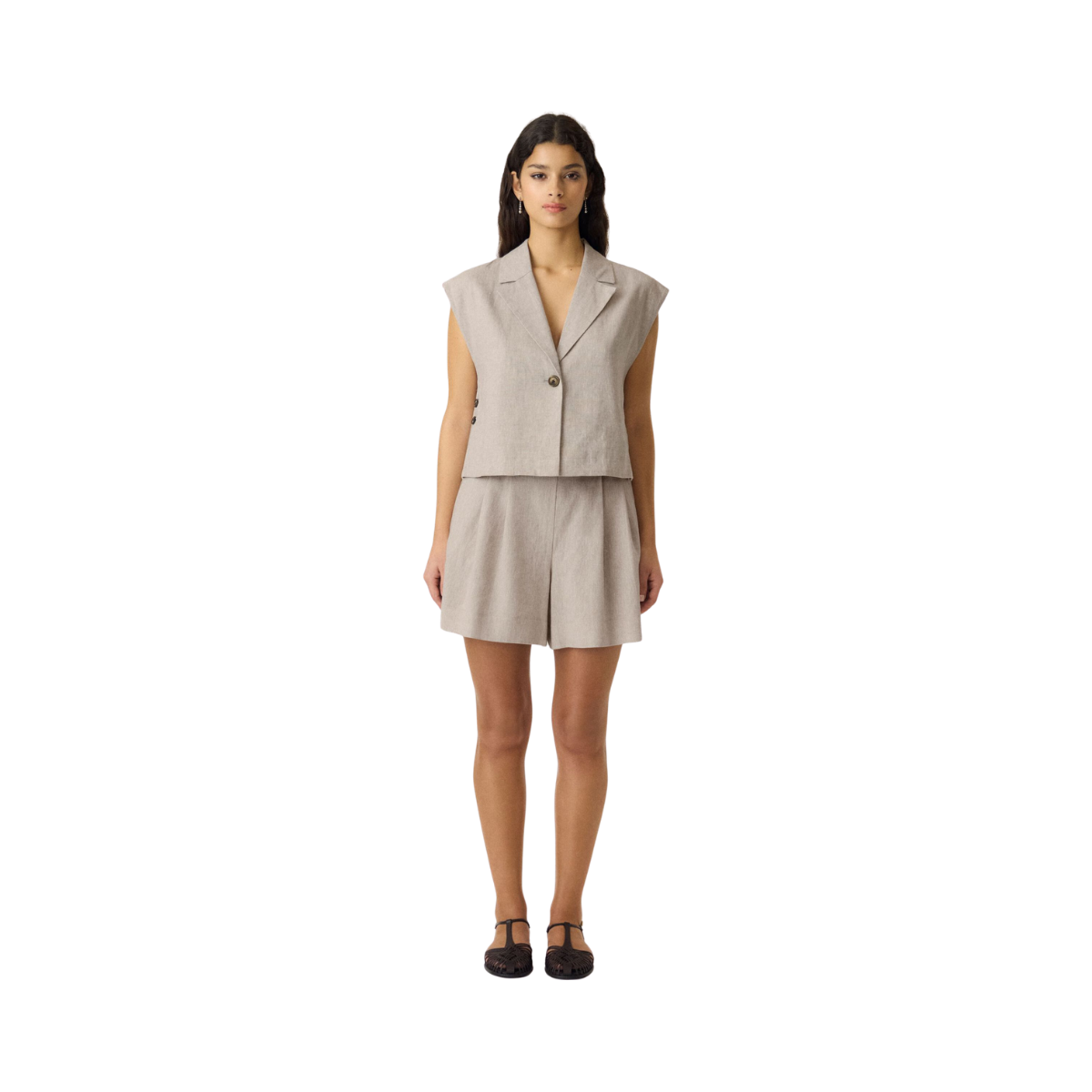YASUsuma Short Linen Blend Waistcoat - White Pepper