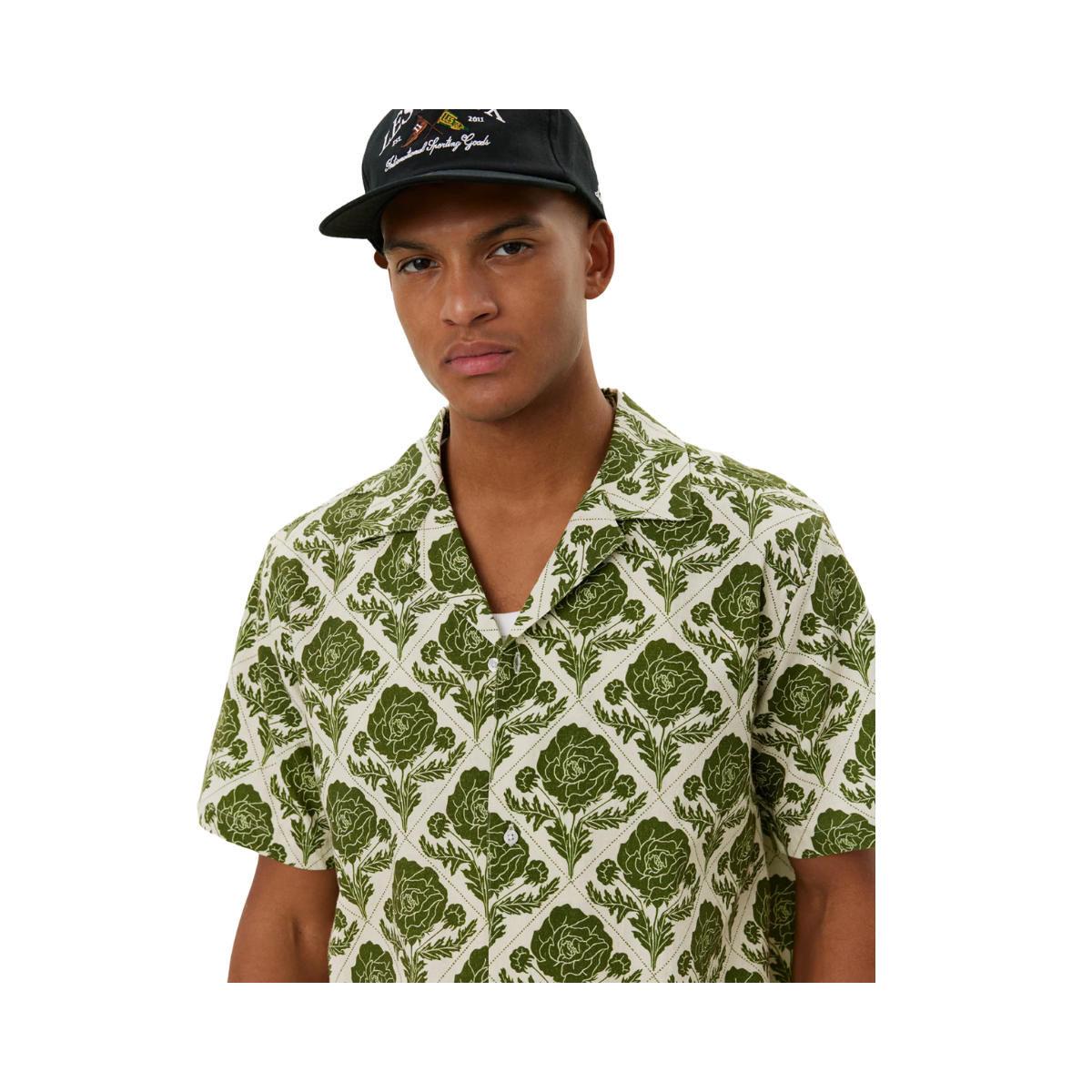 Lesley Flower Tile AOP SS Shirt - Vintage Green/Ivory