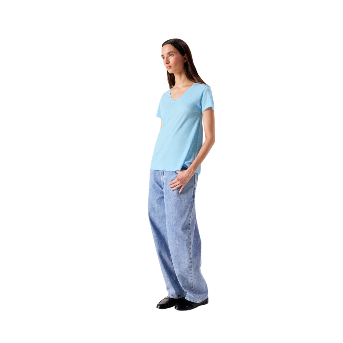 T-Shirt Trapeze Mc Col V - Bleu Ciel Vintage