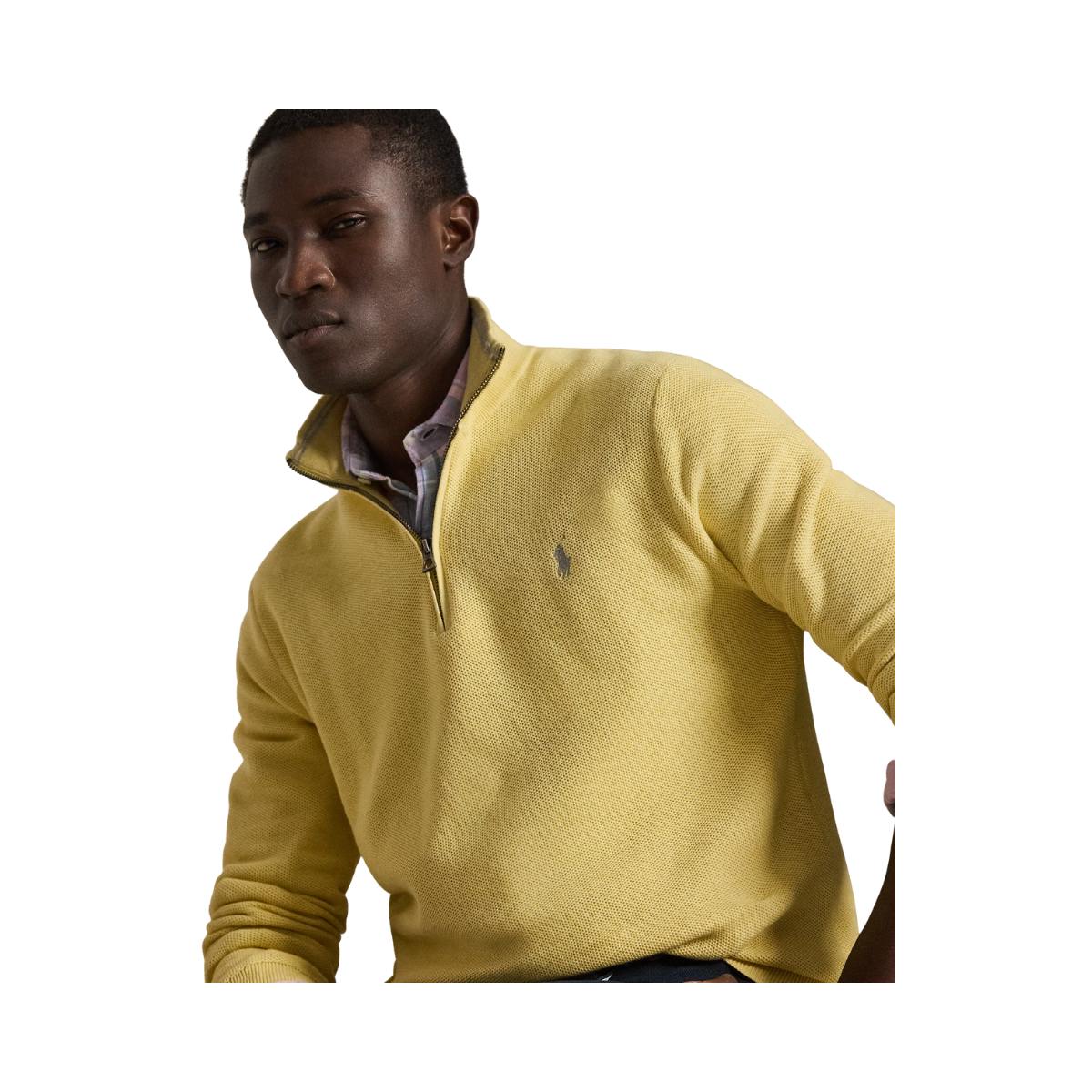 Knit Cotton Quarter-Zip Sweater - Soft Yellow