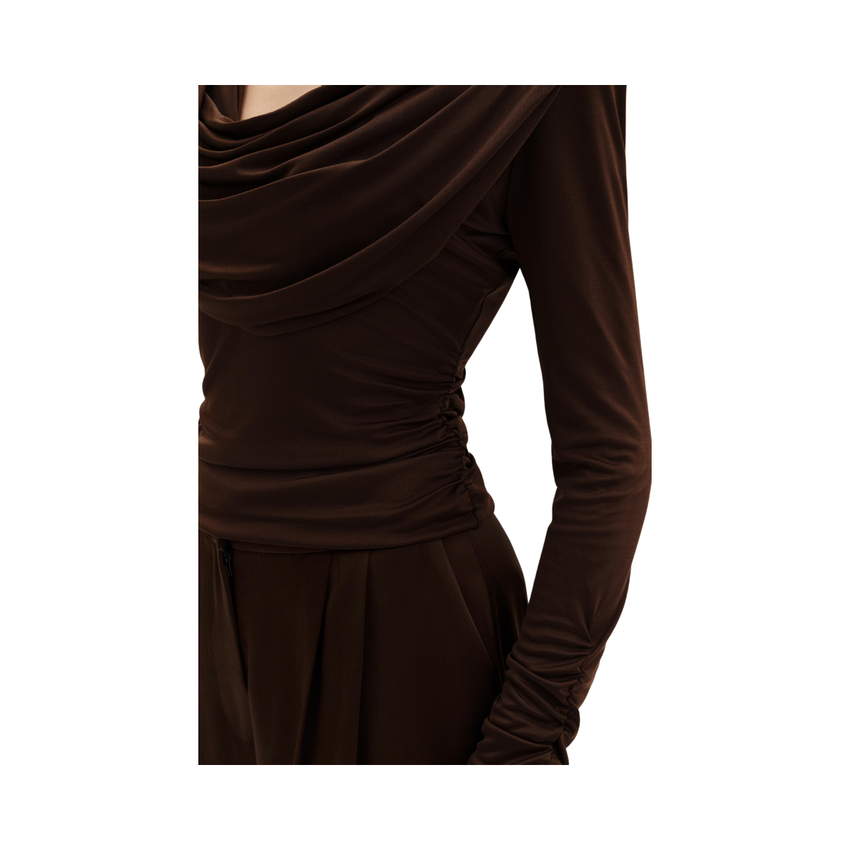 Signe Cowl Neck Jersey Top - Dark Brown