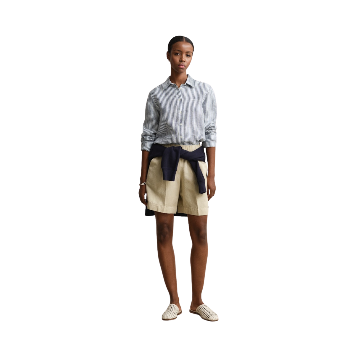 Striped Linen LS Shirt - Evening Blue
