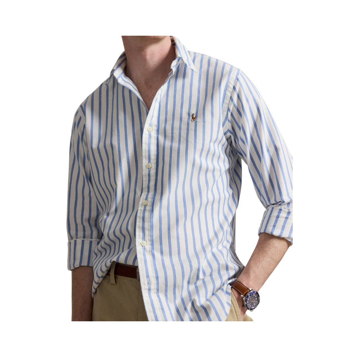 Long Sleeve Sport Shirt - Blue/White