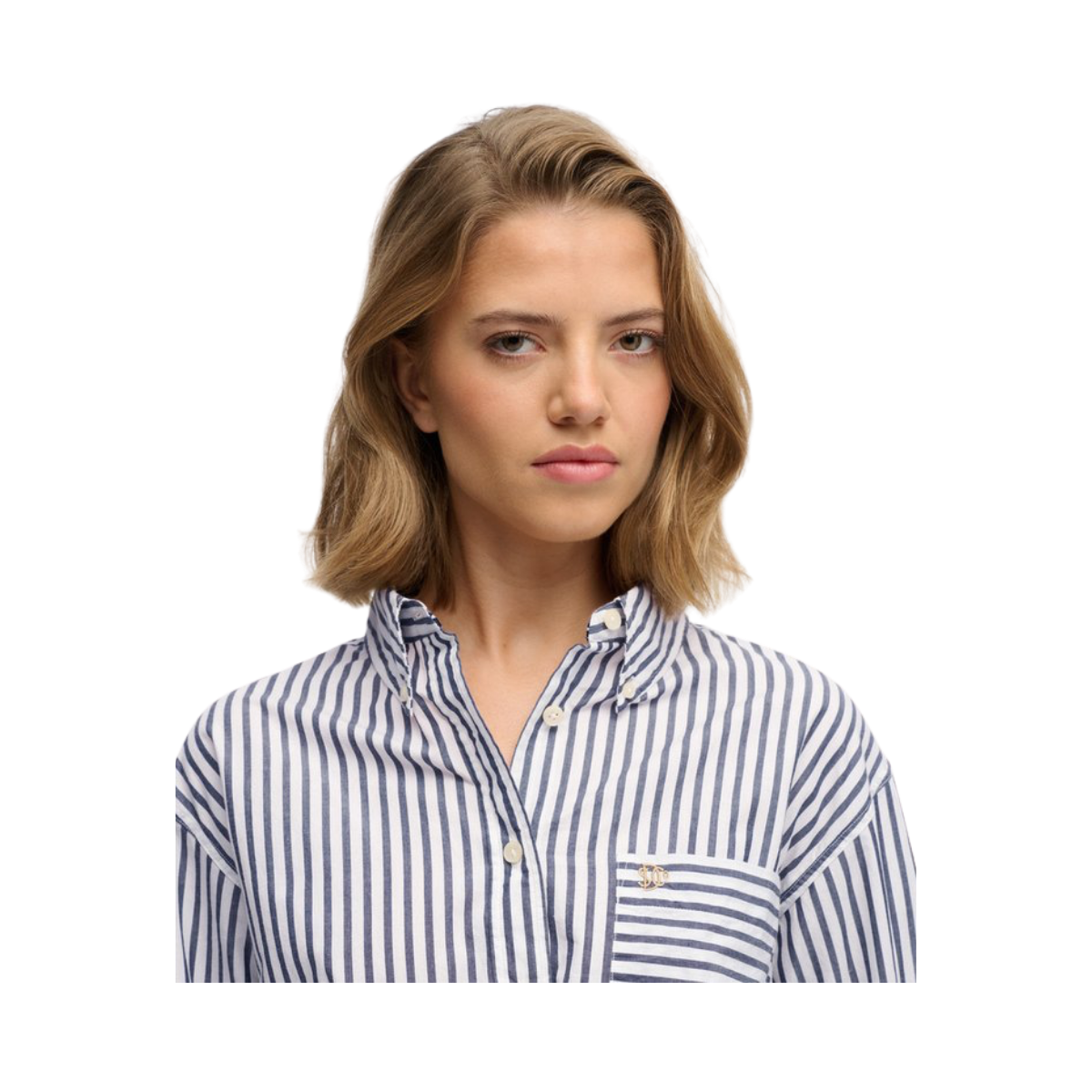 Poplin Relaxed L/S Shirt - Navy/White