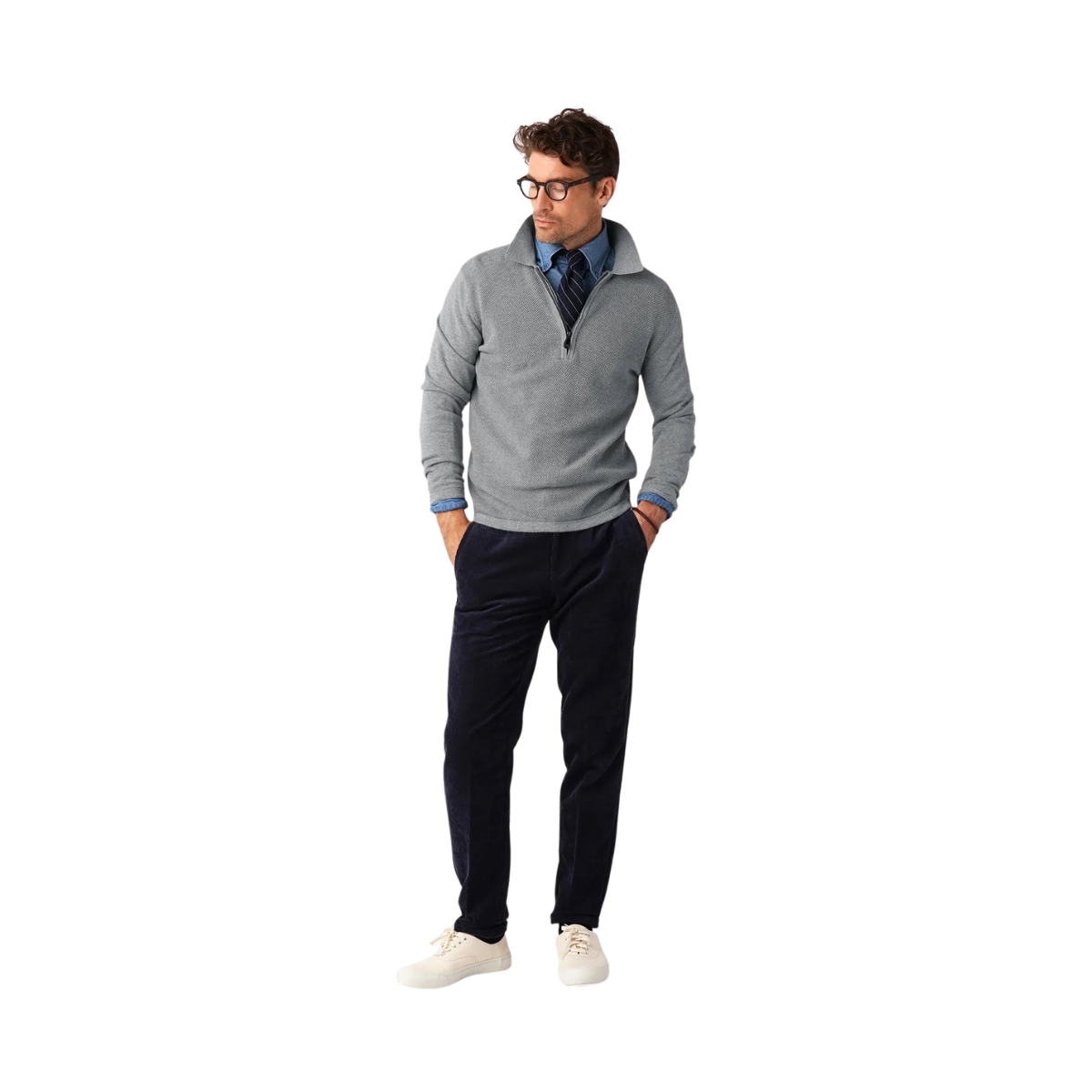 Cotton Half Zip - Light Grey
