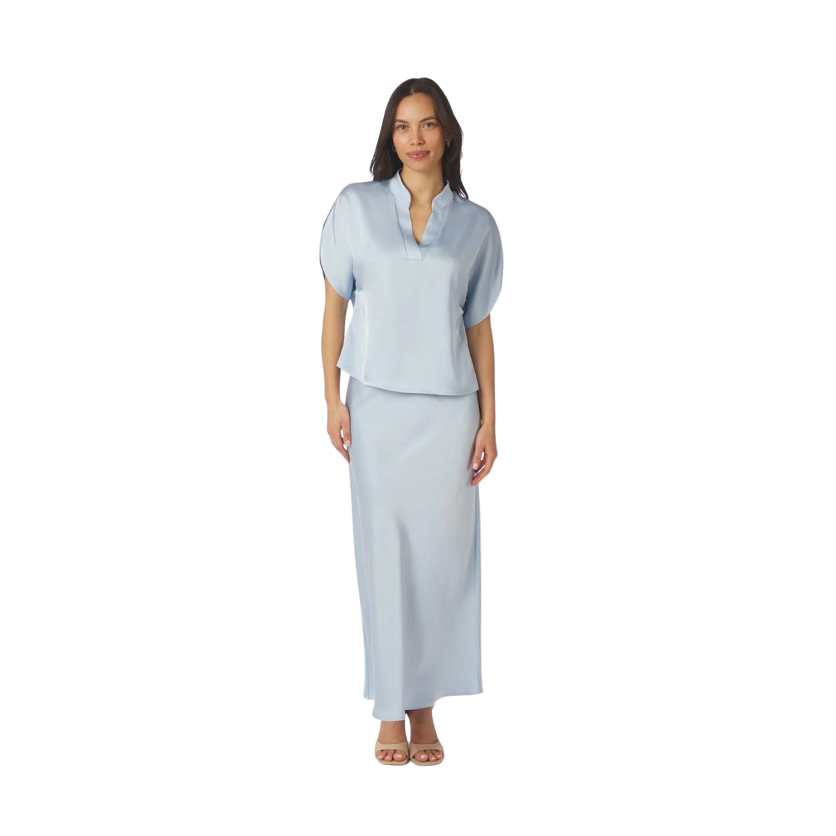 Anelle Heavy Sateen Blouse - Light Blue