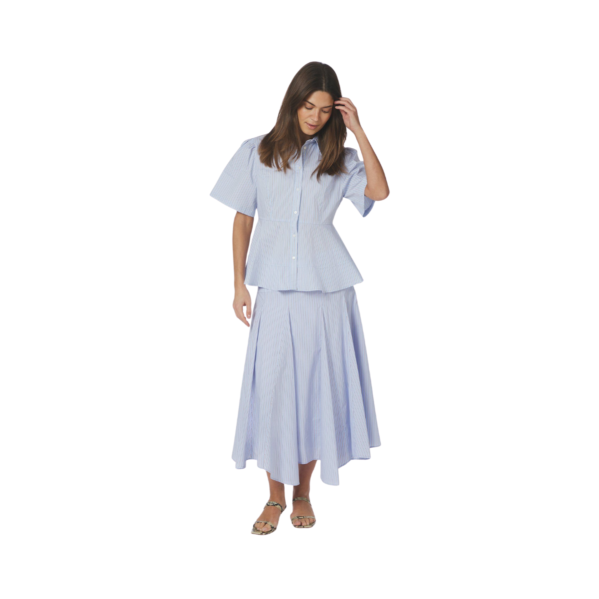 Janelle Stripe Shirt - Blue/Brown Stripe