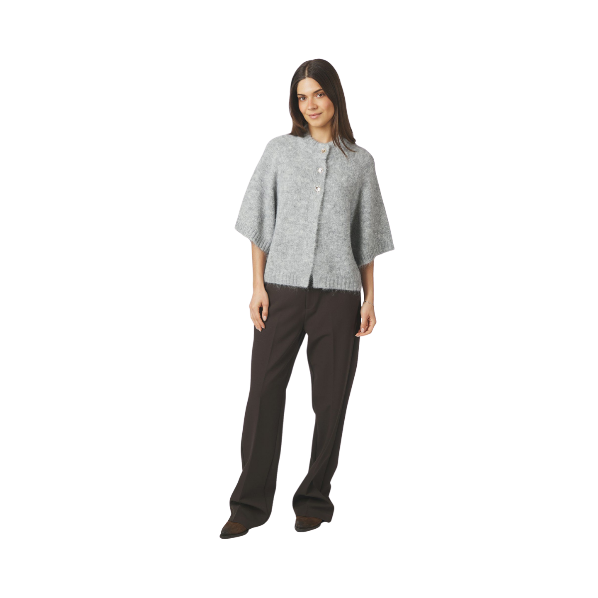 Benuta Fluffy Knit Cardigan - Grey Melange