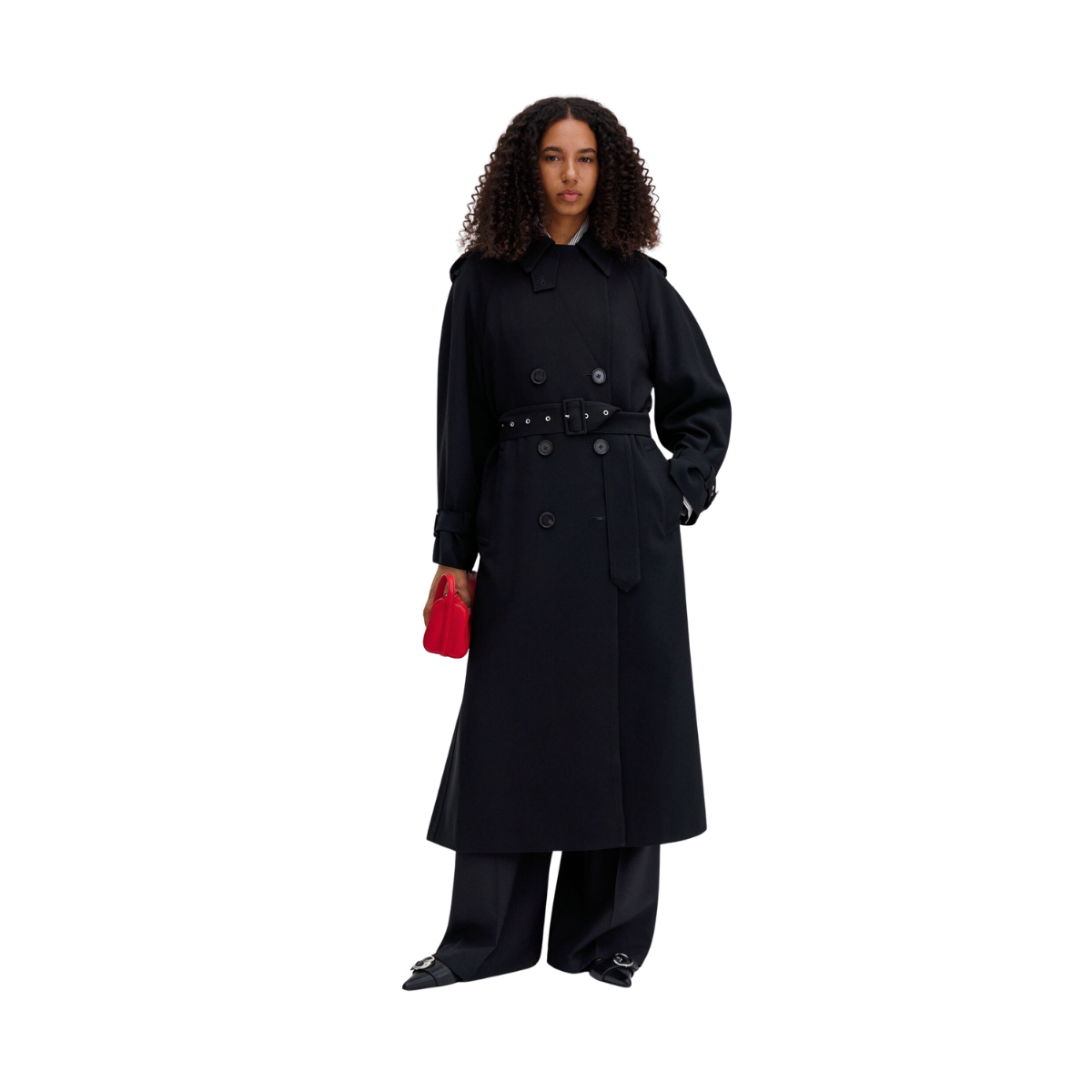 Draped Trench Coat - Black
