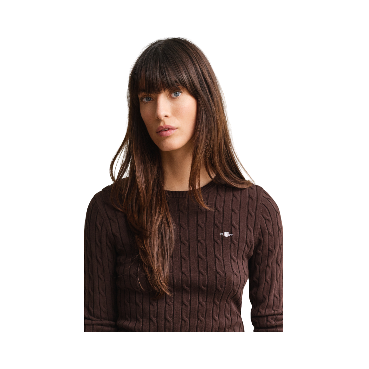 Stretch Cotton Cable C-Neck - Deep Brown