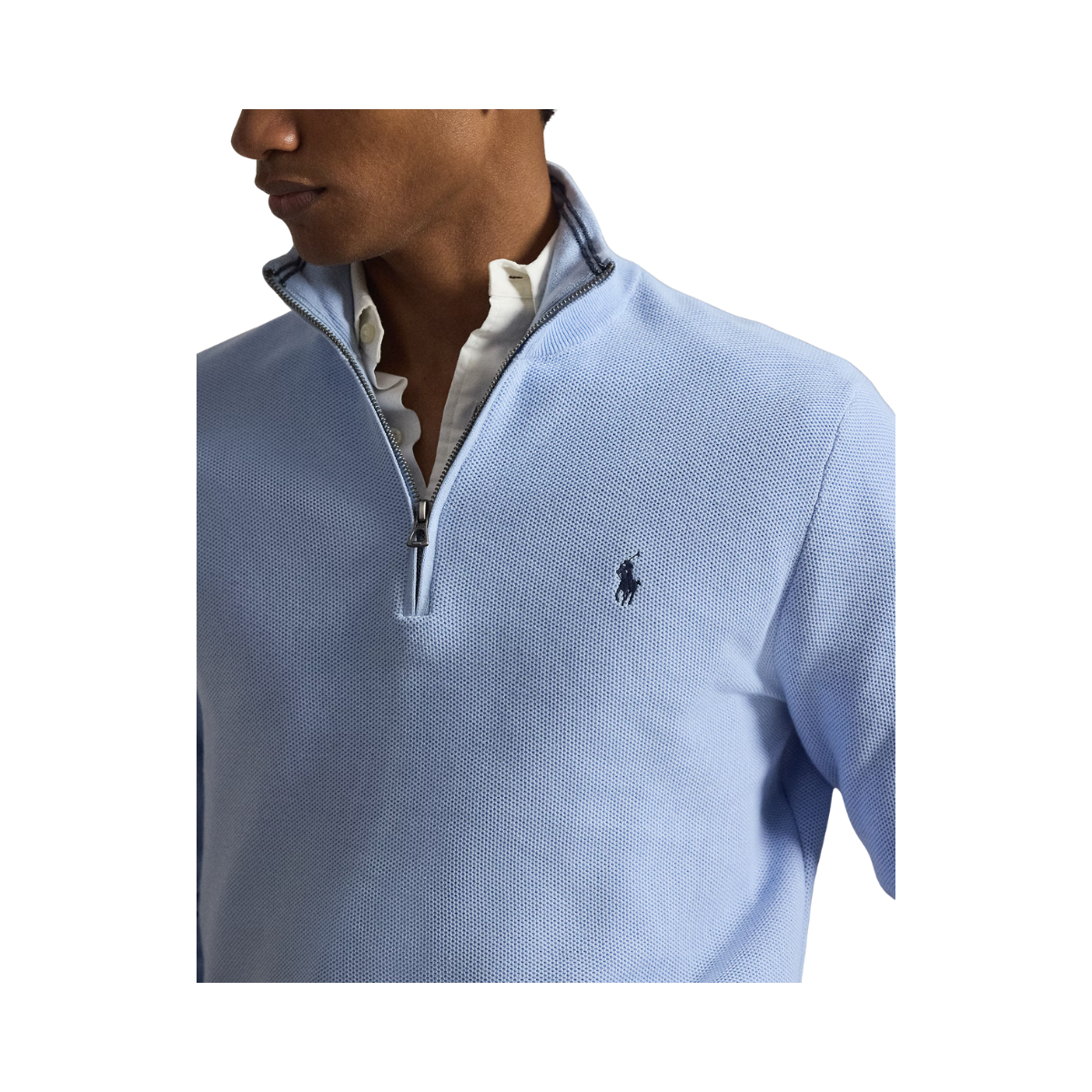 Knit Cotton Quarter-Zip Sweater - Office Blue