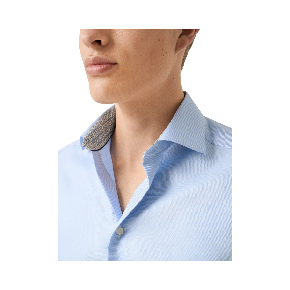 Geometric Effect Textured Twill Shirt - Light Blue