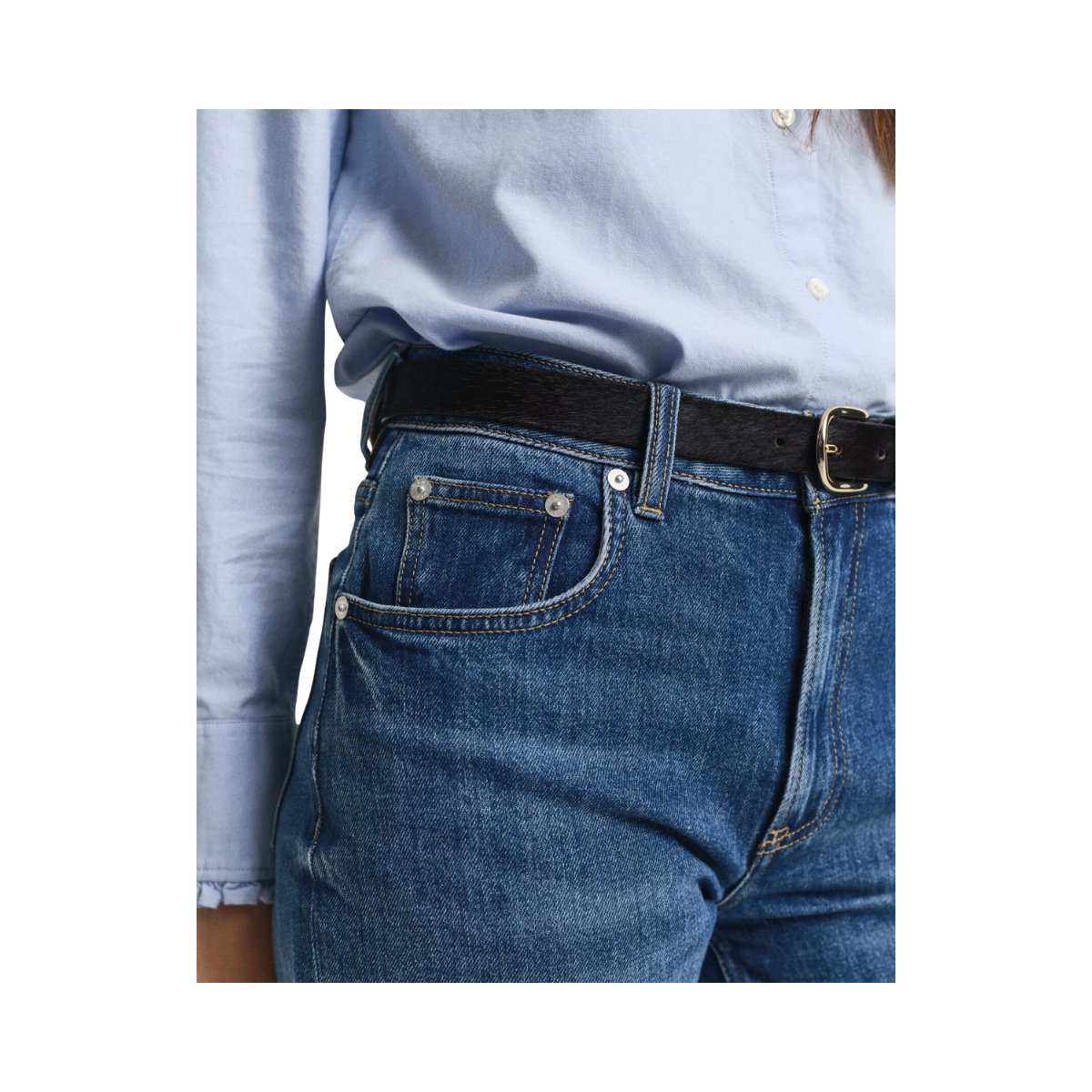 Straight Stretch Jeans - Mid Blue Broken In