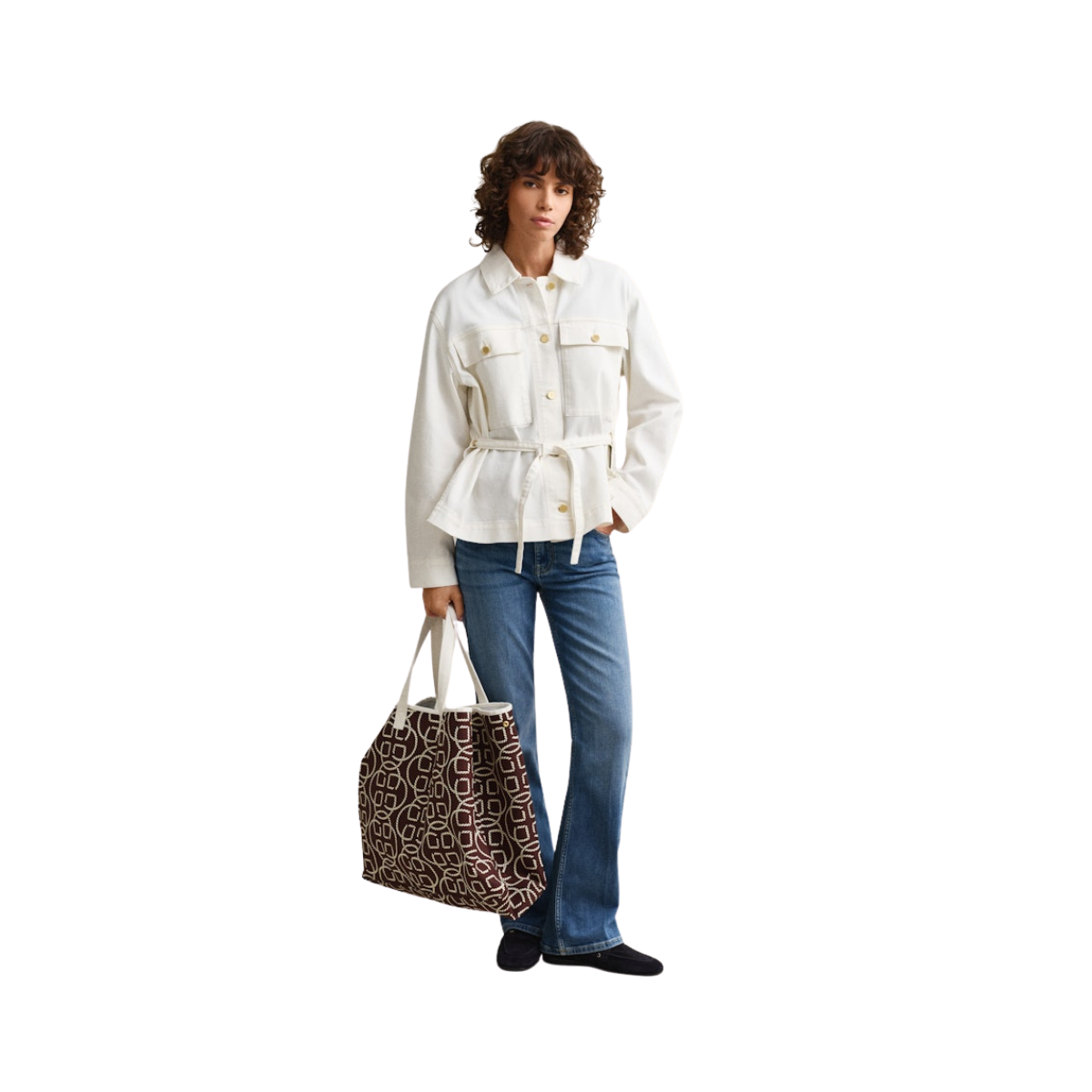 Denim Jacket With Tie Detail - Eggshell