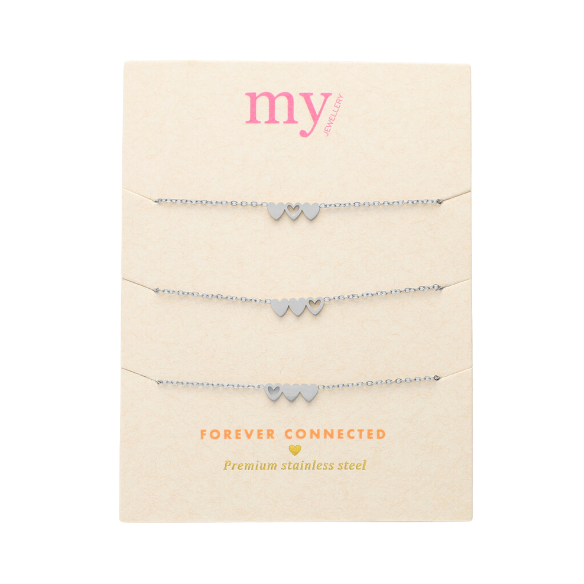 Bracelet Set 3 Hearts - Silver