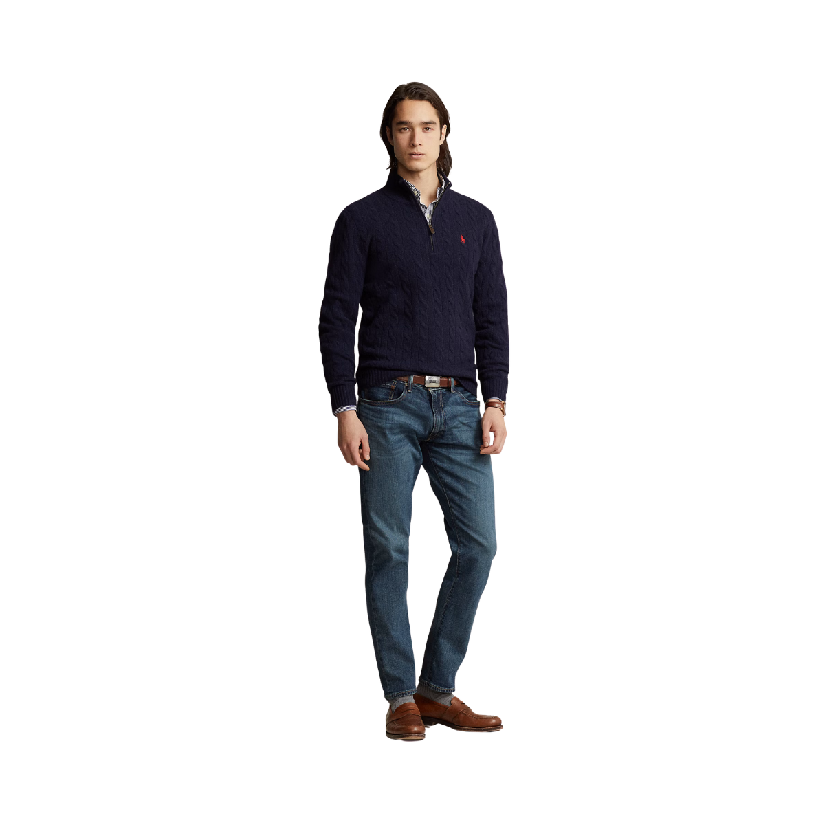 Cable-Knit Wool-Cashmere Zip Sweater - Rustic Navy