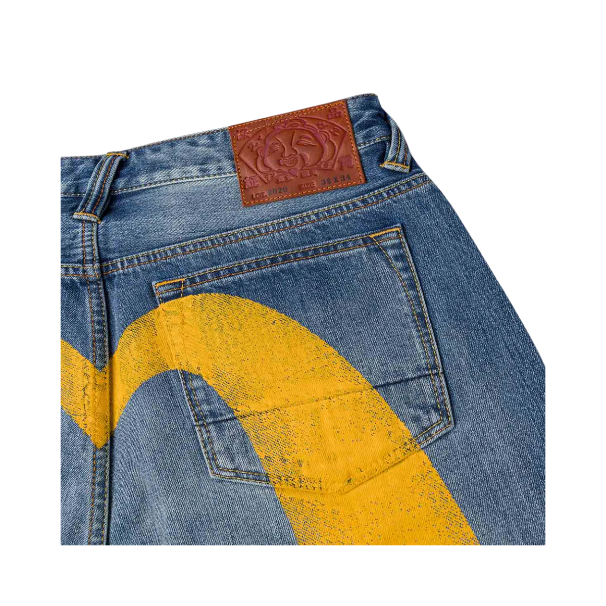 Yellow Daicock Printed Jeans - MID TONE INDIGO