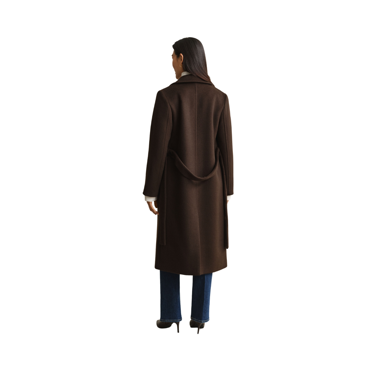 Belted Wool Blend Coat - Deep Brown