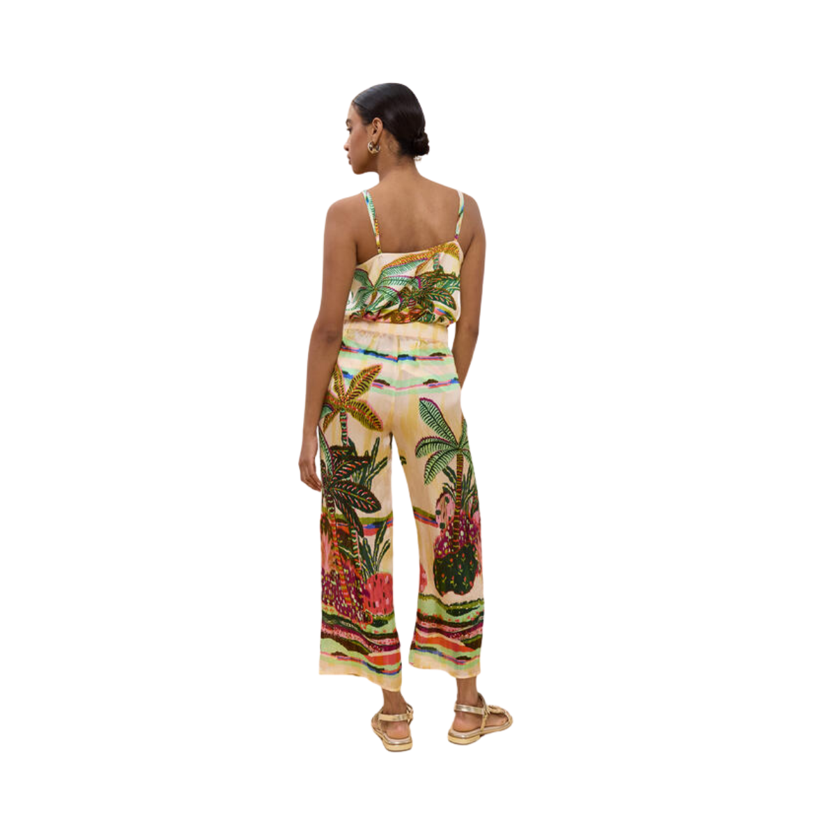 Palm Tree Print Pants - Ecru-Multicolor