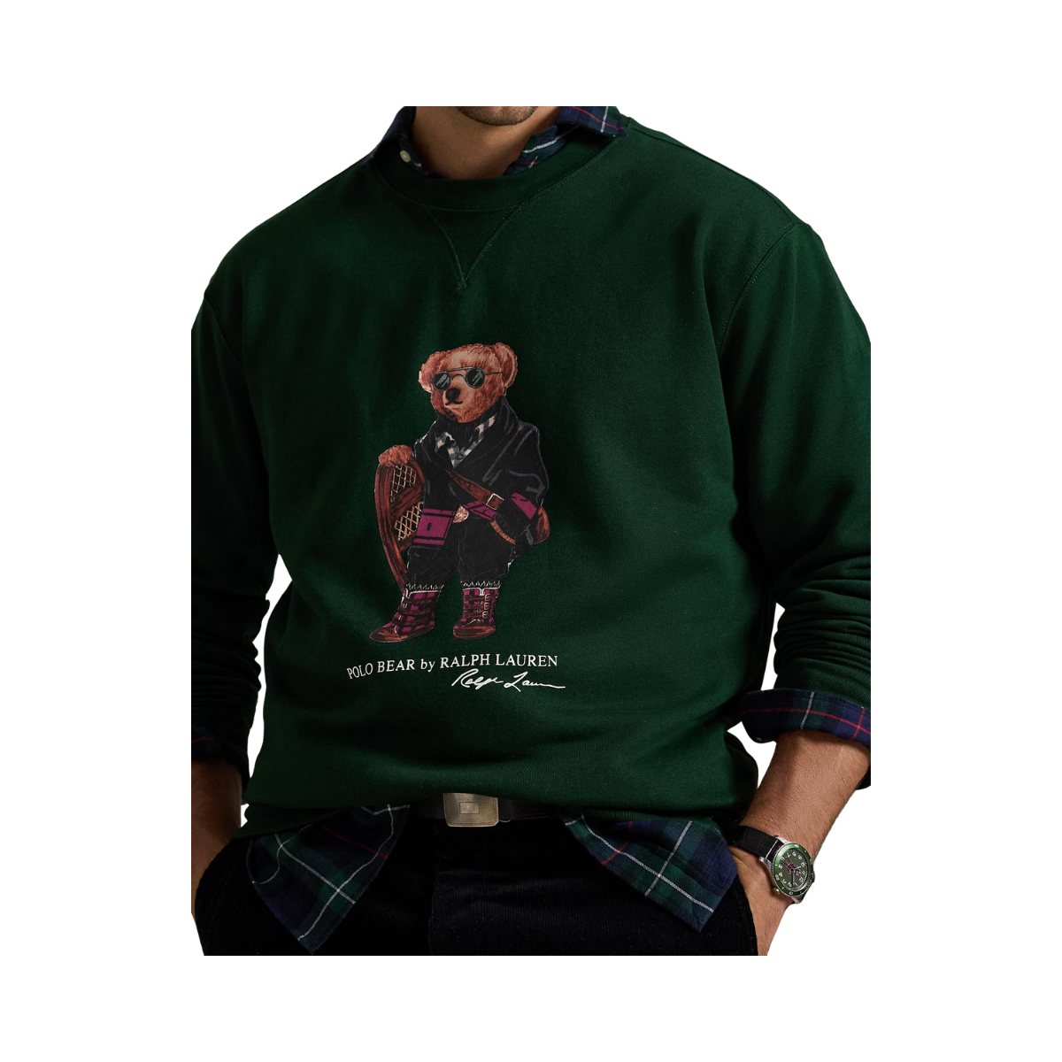 Long Sleeve Sweatshirt - Moss Agate Holiday Bear