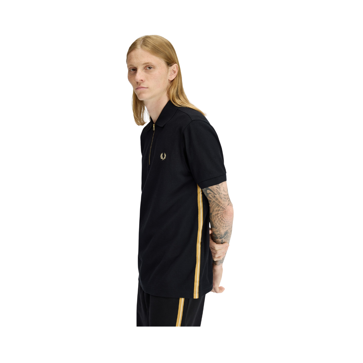 Stripe Tape Polo Shirt - Black/Champagne