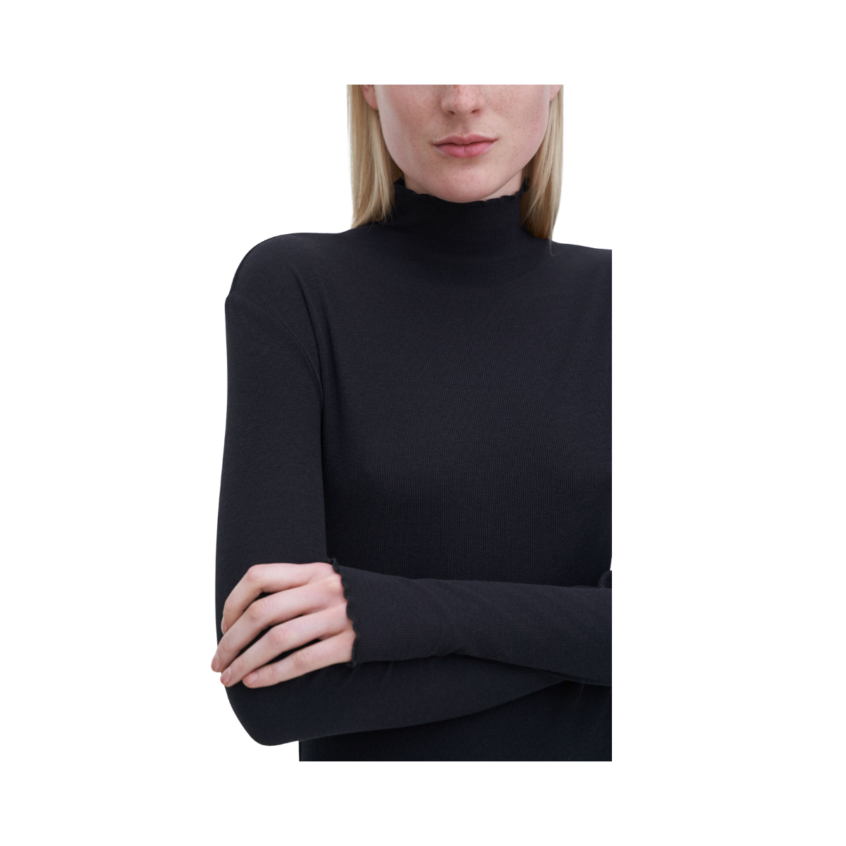 Rib Mock Neck Top - Black