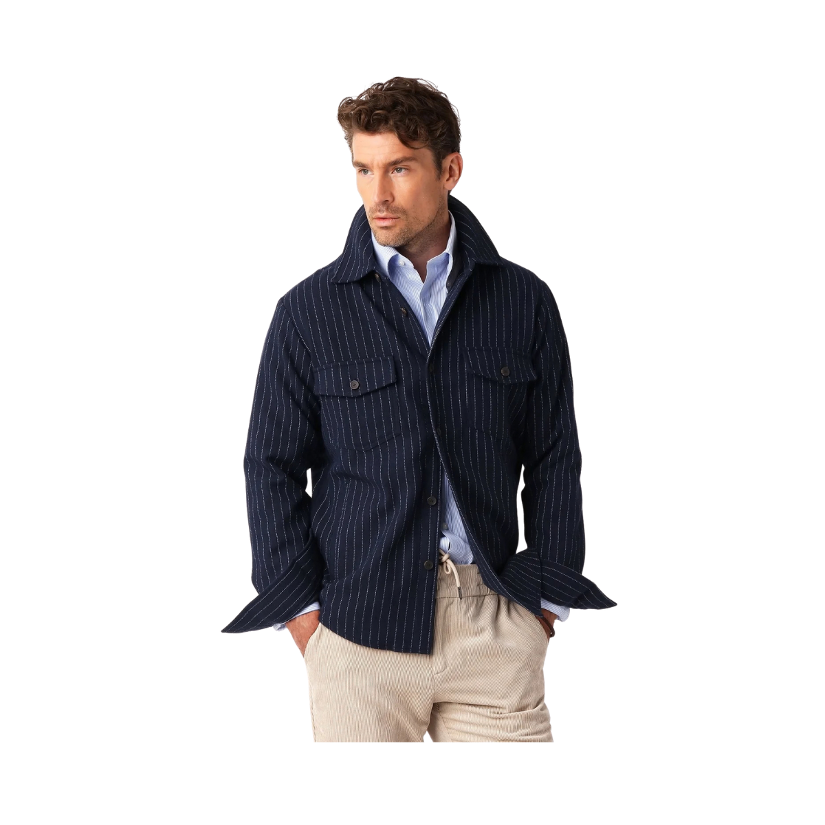 Woven Overshirt - Navy Pinstripe