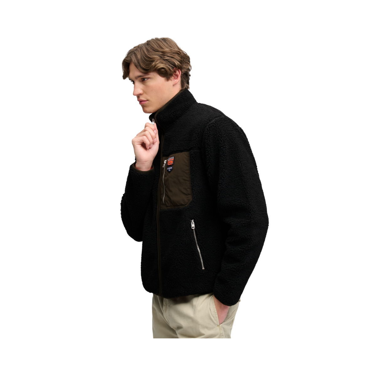 Vintage Retro Full Zip Fleece - Black/Olive