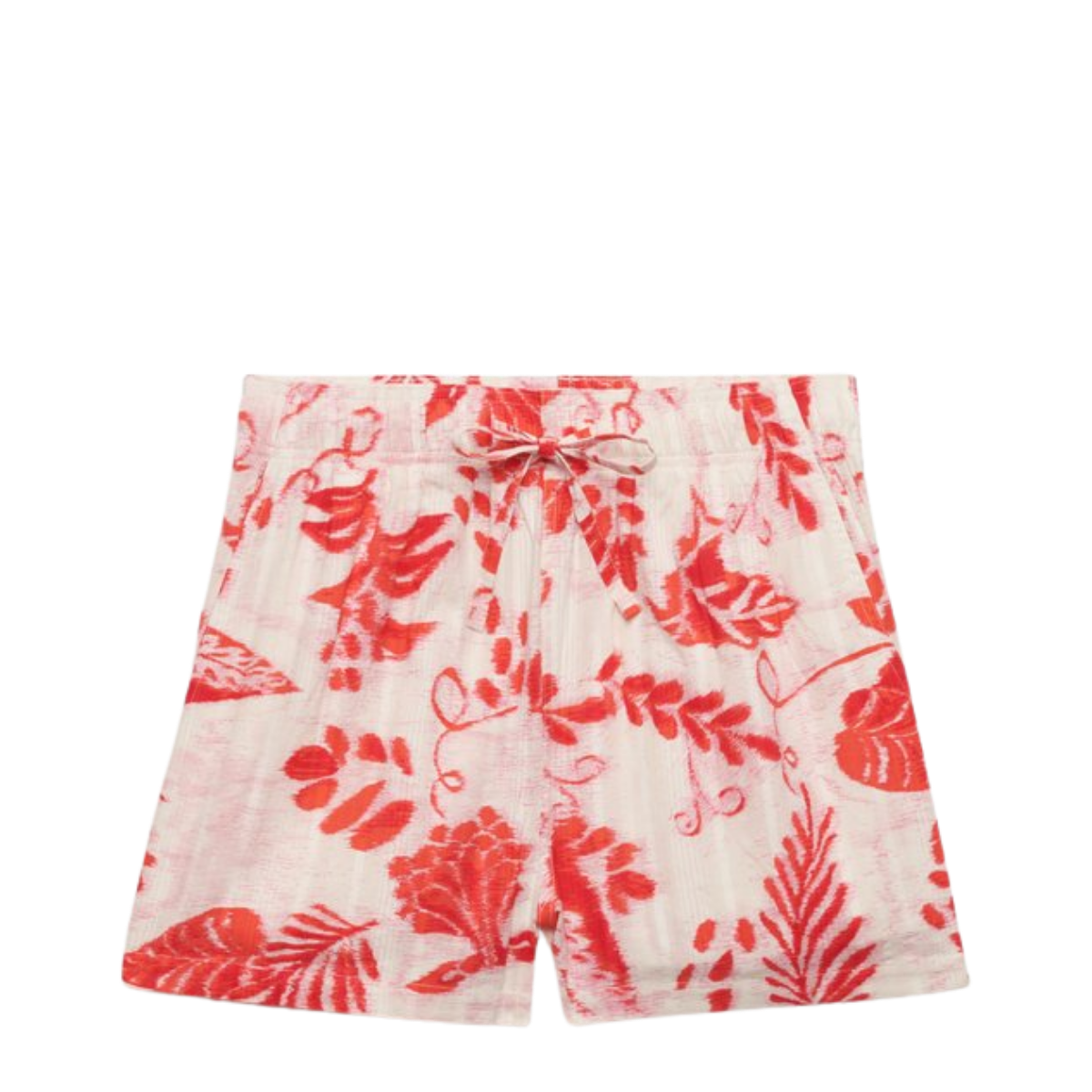 Cotton Printed Beach Short - Ikat Floral Red