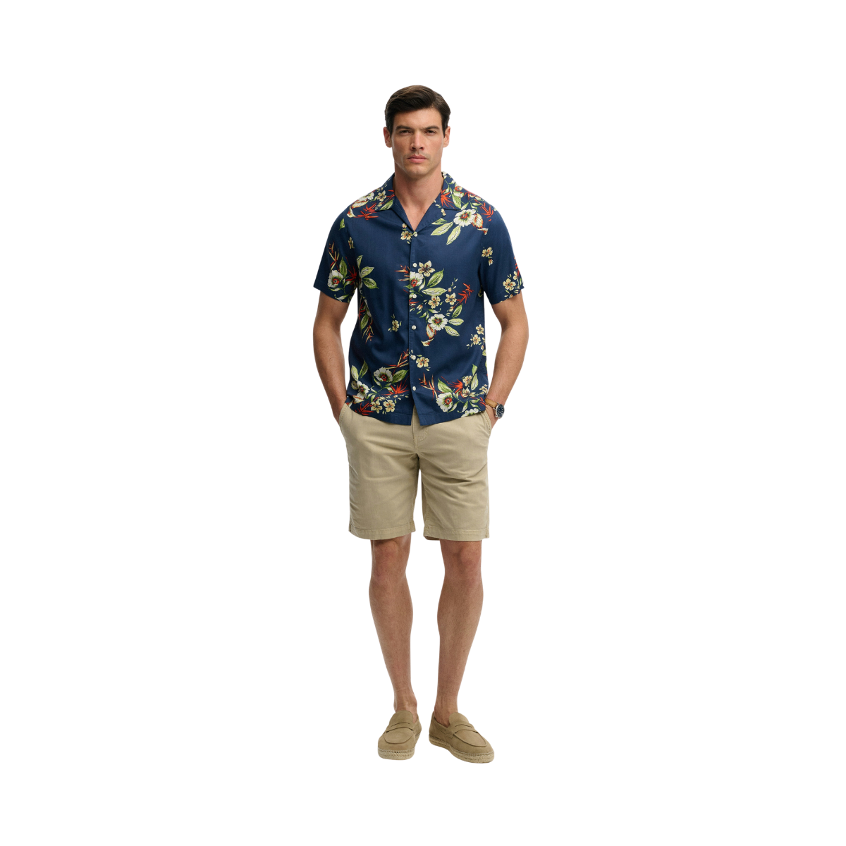 Hawaiian Print S/S Shirt - Cabana Navy