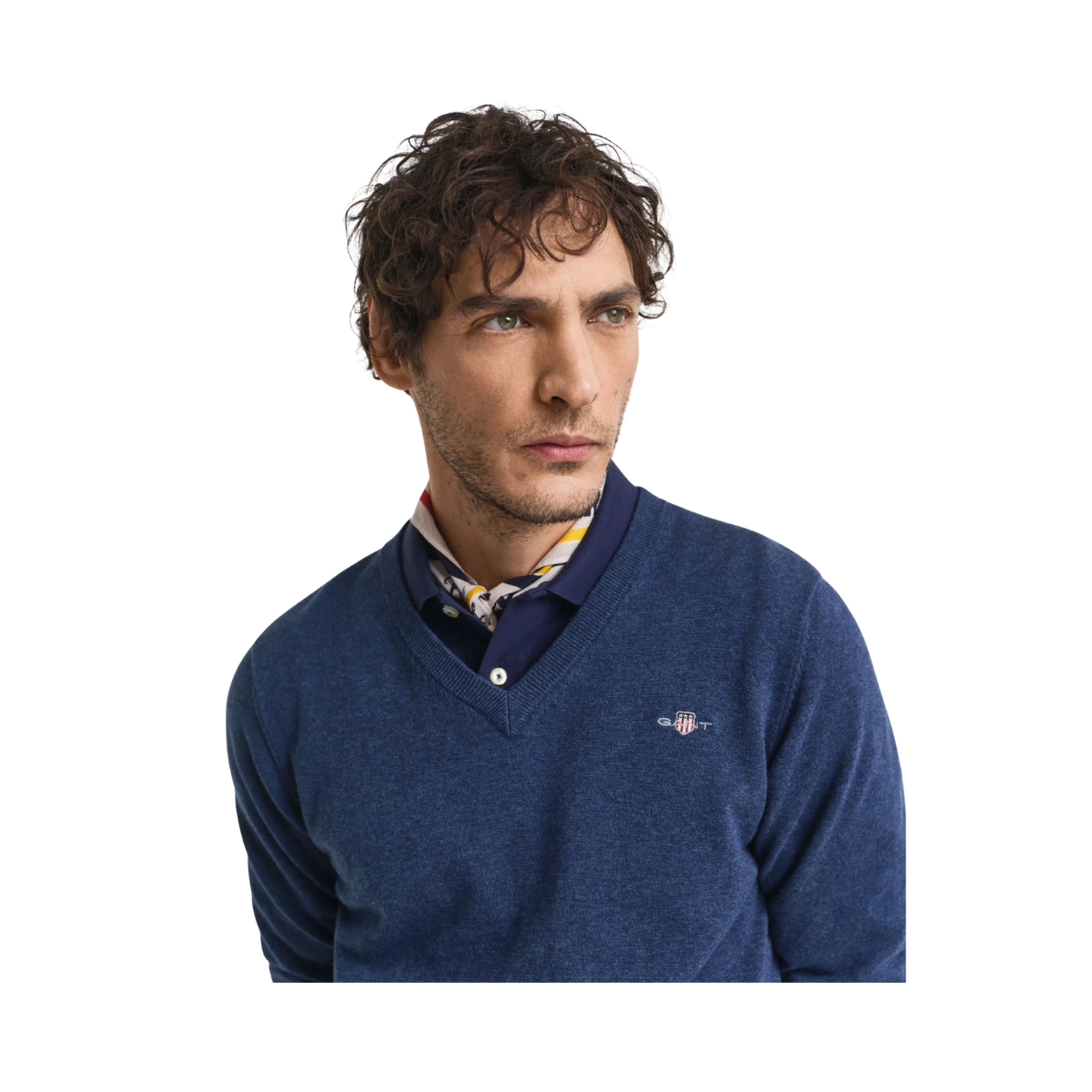 Classic Cotton V-Neck - Dark Jeansblue Melange